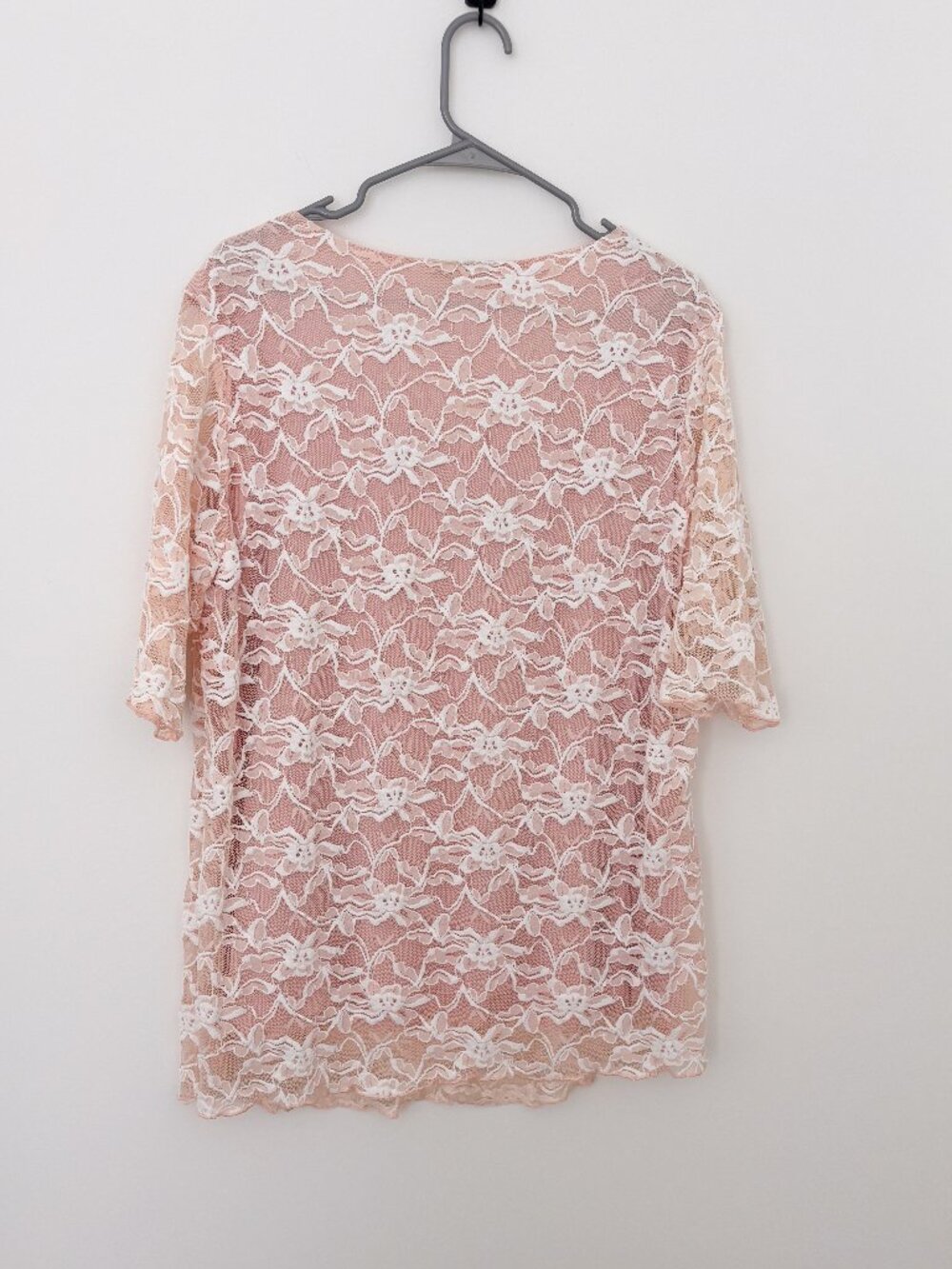 Dress Barn Woman 2X Pink Beige White Floral Lace Mesh Top Short Sleeve Plus Size - Picture 4 of 5